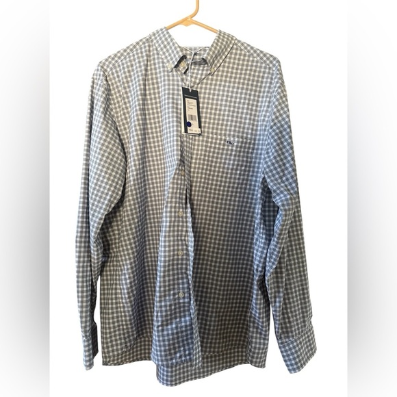 Vineyard Vines Gray On the go performance Button Down Shirt gingham preppy Large - Picture 1 of 5